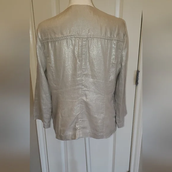 Chicos silver grey metallic linen jacket, moto jacket, lightweight,sz 0 Chicos - Picture 4 of 9